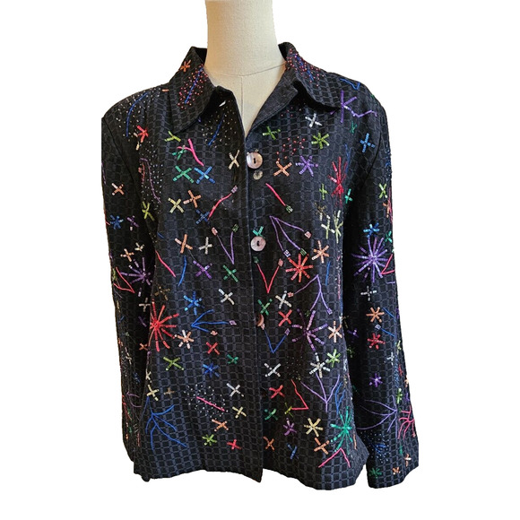 Drapers and Damons Beaded Sequined Jacket FIREWORKS New Years Eve Large 10 12 14 - Picture 1 of 8